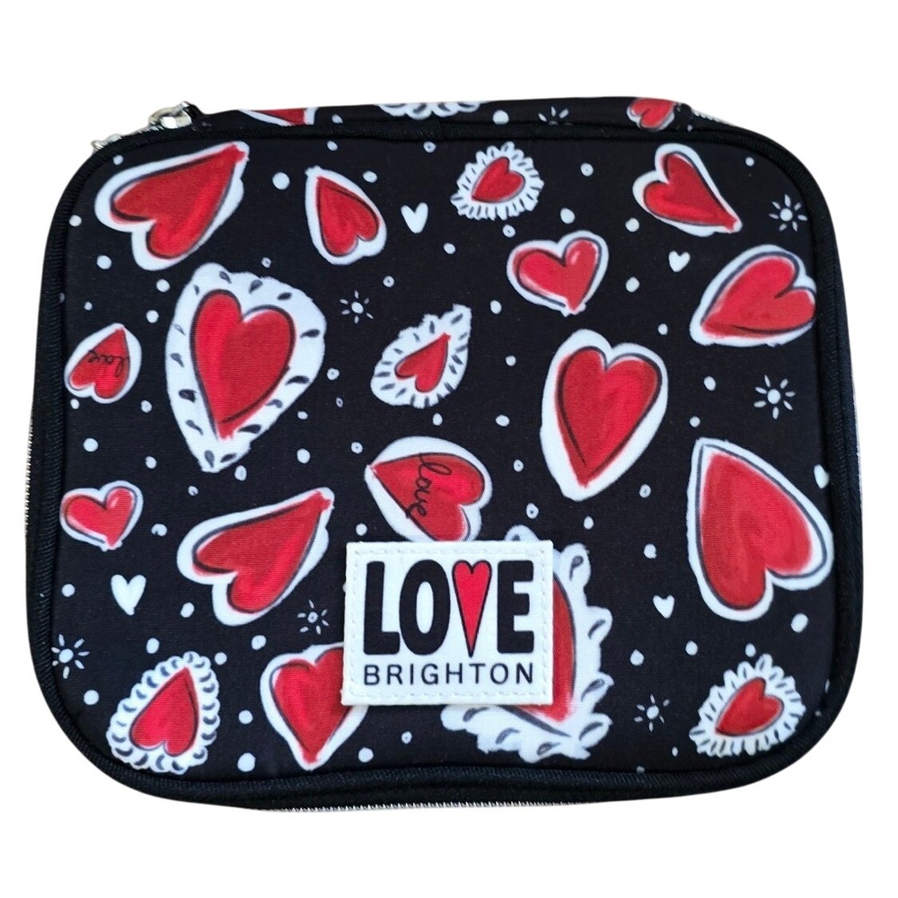 Brighton Love‎ Heart Print Travel Jewelry Case Organizer Black Red White Zip